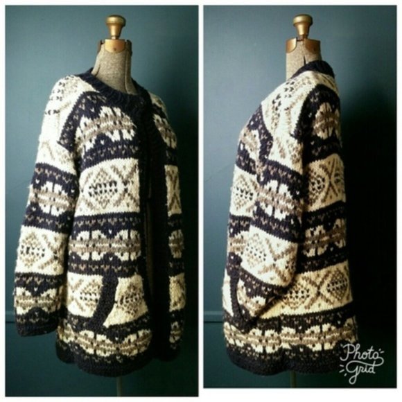 Fair Isle knit 100% wool open front cardigan jacket - Picture 9 of 16